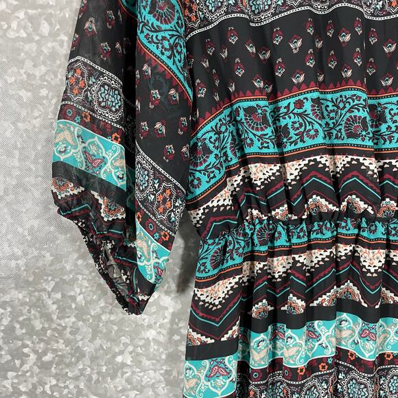 Espresso Women's Plus Size Blue Patterned Boho Peasant Dress - Size 3X - Midi - Picture 3 of 6